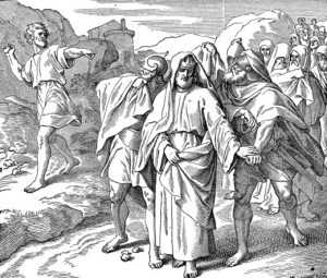 Shimei throwing stones at David.