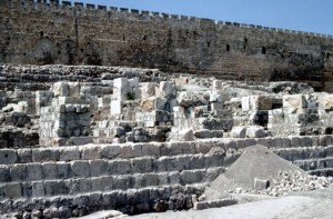 Ruins of the southern wall of the ancient Temple of Jerusalem which date from Herod's time.