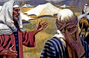 War came to the land in the days of Abram and Lot when five subject kings rebelled against Chedorlaomer, or Kedorlaomer and Lot was captured (Genesis 13:5--14:24). Abraham rallied his men, attacked at night, conquered the enemy, and rescued Lot. In this painting, he is sharing the spoils of battle with Melchizedek, king of Salem.