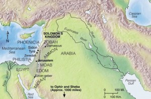 Solomon's fame regarding his wisdom and wealth spread throughout the ancient world, even as far away as Ophir and Sheba. It is not certain where Sheba is exactly, but many scholars believe it may have been located along the Red Sea on the Arabian peninsula.The Temple that Solomon built for the Lord drew upon the vast wealth of his enormous kingdom. Once it was completed, Solomon's Temple was no doubt one of the great wonders of its time. Solomon's reputation brought acclaim and riches from many nations, but he disobeyed God, marrying pagan women and worshiping their gods. So God raised up enemies like Hadad from Edom and Rezon from Zobah (modern-day Syria). Jeroboam from Zeredah was another enemy who would eventually divide this mighty kingdom.