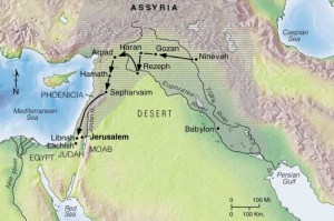 As Sennacherib beautified his capital city, Nineveh, Hezekiah withheld tribute and prepared for battle. The Assyrians advanced toward their rebellious western border, attacking swiftly down the Mediterranean coast. From Lachish, Sennacherib threatened to take Jerusalem, but Isaiah knew his threats would die with him on his return to Nineveh. This map shows the route of Assyrian conquest which started in Nineveh. God promised his people that Nineveh would not escape judgment.