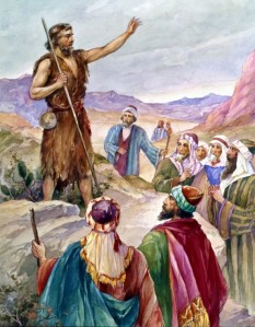 John the Baptist preaches in the wilderness, preparing people for Jesus' coming as the Messiah -- Matthew 3: 1-12.