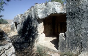 A large opening to the Sanhedrin tombs in Jerusalem, where members of the Jewish high court were buried.